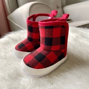 Buffalo plaid soft sole booties
